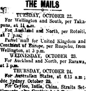 THE MAILS (Taranaki Daily News 22-10-1907)