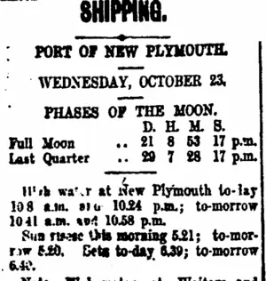 SHIPPING. (Taranaki Daily News 23-10-1907)