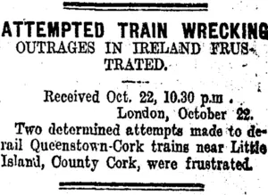 ATTEMPTED TRAIN WRECKING (Taranaki Daily News 23-10-1907)