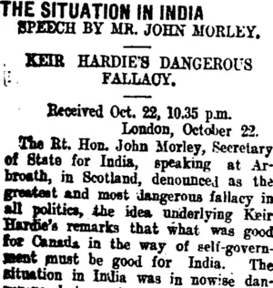 THE SITUATION IN INDIA. (Taranaki Daily News 23-10-1907)