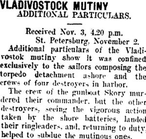 VLADIVOSTOK MUTINY. (Taranaki Daily News 4-11-1907)