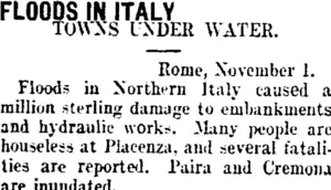 FLOODS IN ITALY. (Taranaki Daily News 4-11-1907)