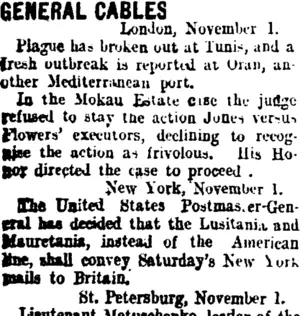 GENERAL CABLES. (Taranaki Daily News 4-11-1907)