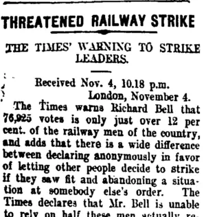 THREATENED RAILWAY STRIKE (Taranaki Daily News 5-11-1907)