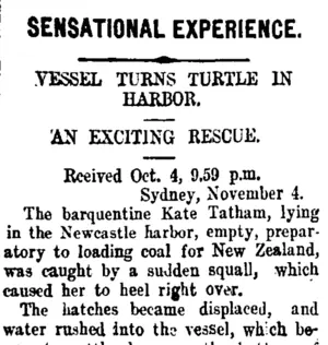 SENSATIONAL EXPERIENCE. (Taranaki Daily News 5-11-1907)