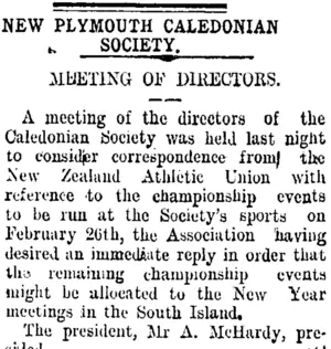 NEW PLYMOUTH CALEDONIAN SOCIETY. (Taranaki Daily News 5-11-1907)