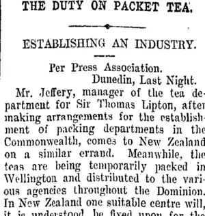 THE DUTY ON PACKET TEA. (Taranaki Daily News 5-11-1907)