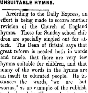 UNSUITABLE HYMNS. (Taranaki Daily News 5-11-1907)