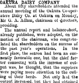 OAKURA DAIRY COMPANY. (Taranaki Daily News 6-11-1907)