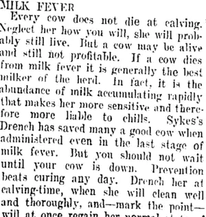 MILK FEVER. (Taranaki Daily News 6-11-1907)