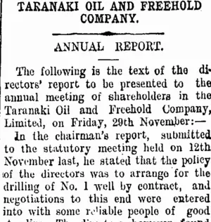 TARANAKI OIL AND FREEHOLD COMPANY. (Taranaki Daily News 6-11-1907)