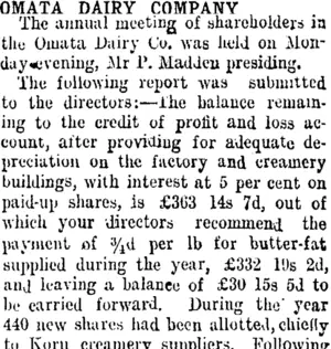 OMATA DAIRY COMPANY. (Taranaki Daily News 6-11-1907)