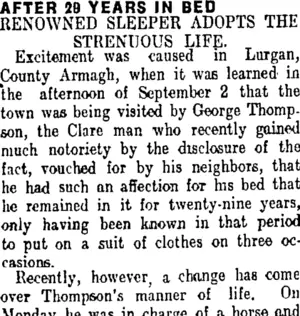 AFTER 29 YEARS IN BED. (Taranaki Daily News 6-11-1907)