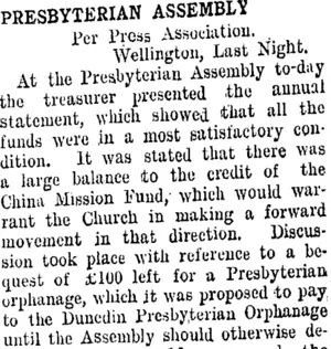 PRESBYTERIAN ASSEMBLY. (Taranaki Daily News 8-11-1907)