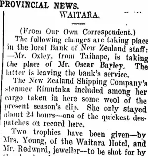 PROVINCIAL NEWS. (Taranaki Daily News 8-11-1907)