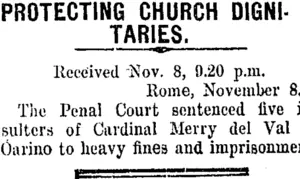 PROTECTING CHURCH DIGNITARIES. (Taranaki Daily News 9-11-1907)