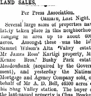 LAND SALES. (Taranaki Daily News 9-11-1907)