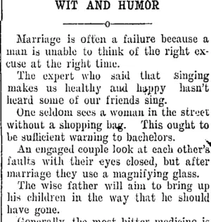 WIT AND HUMOR (Taranaki Daily News 9-11-1907)