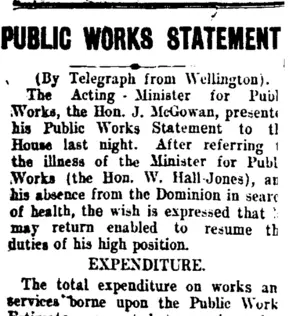 PUBLIC WORKS STATEMENT (Taranaki Daily News 9-11-1907)