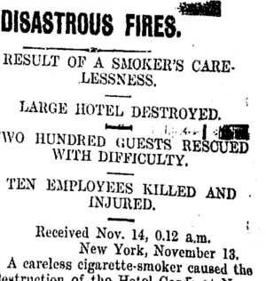 DISASTROUS FIRES. (Taranaki Daily News 14-11-1907)