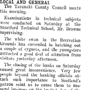 LOCAL AND GENERAL. (Taranaki Daily News 2-12-1907)