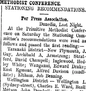 METHODIST CONFERENCE. (Taranaki Daily News 13-1-1908)