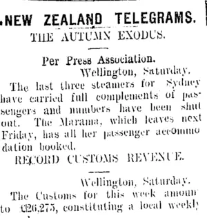 NEW ZEALAND TELEGRAMS. (Taranaki Daily News 2-3-1908)