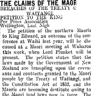 THE CLAIMS OF THE MAORI. (Taranaki Daily News 16-3-1908)