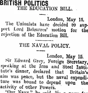 BRITISH POLITICS. (Taranaki Daily News 18-5-1908)