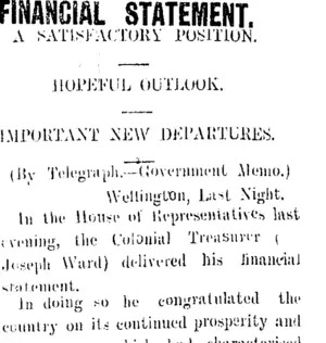 FINANCIAL STATEMENT. (Taranaki Daily News 8-7-1908)