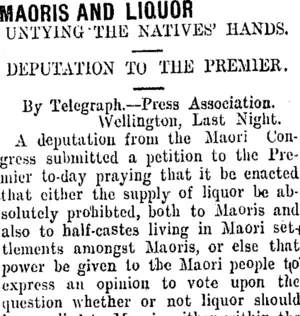 MAORIS AND LIQUOR (Taranaki Daily News 21-7-1908)