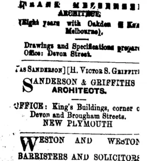 Page 1 Advertisements Column 1 (Taranaki Daily News 5-8-1908)