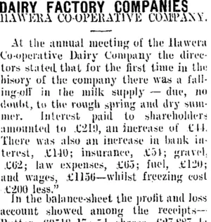 DAIRY FACTORY COMPANIES. (Taranaki Daily News 8-9-1908)