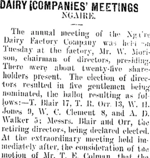 DAIRY COMPANIES' MEETINGS (Taranaki Daily News 18-9-1908)