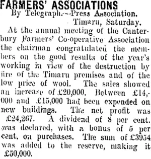 FARMERS' ASSOCIATIONS. (Taranaki Daily News 21-9-1908)
