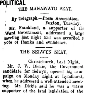 POLITICAL. (Taranaki Daily News 14-10-1908)