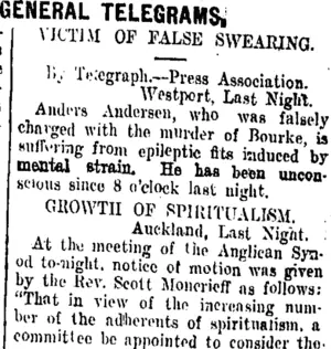 GENERAL TELEGRAMS. (Taranaki Daily News 13-10-1908)