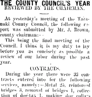 THE COUNTY COUNCIL'S YEAR (Taranaki Daily News 3-11-1908)