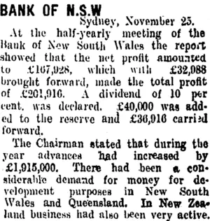 BANK OF N.S.W. (Taranaki Daily News 26-11-1908)