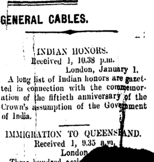 GENERAL CABLES. (Taranaki Daily News 2-1-1909)