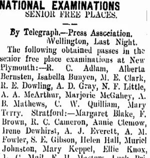 NATIONAL EXAMINATIONS (Taranaki Daily News 25-1-1909)