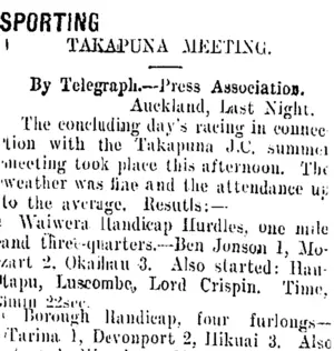SPORTING. (Taranaki Daily News 4-2-1909)