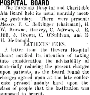 HOSPITAL BOARD. (Taranaki Daily News 16-2-1909)