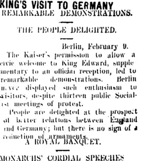KING'S VISIT TO GERMANY. (Taranaki Daily News 11-2-1909)