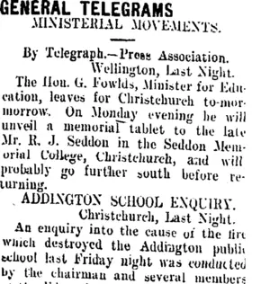 GENERAL TELEGRAMS. (Taranaki Daily News 12-2-1909)