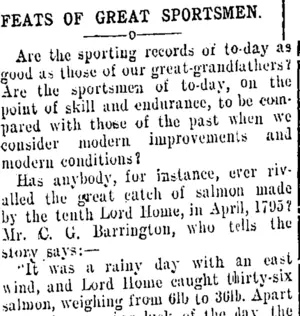 FEATS OF GREAT SPORTSMEN. (Taranaki Daily News 13-3-1909)