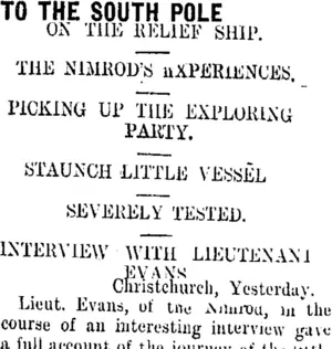 TO THE SOUTH POLE (Taranaki Daily News 31-3-1909)