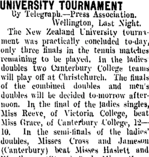 UNIVERSITY TOURNAMENT (Taranaki Daily News 14-4-1909)
