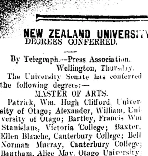 NEW ZEALAND UNIVERSITY (Taranaki Daily News 16-4-1909)