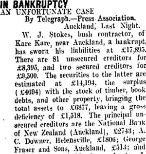 IN BANKRUPTCY (Taranaki Daily News 26-4-1909)